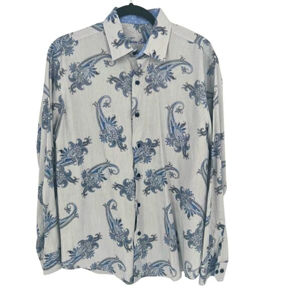 Tasso Elba Blue Paisley Dress Shirt Medium 15 - 15 1/2” - Picture 1 of 7